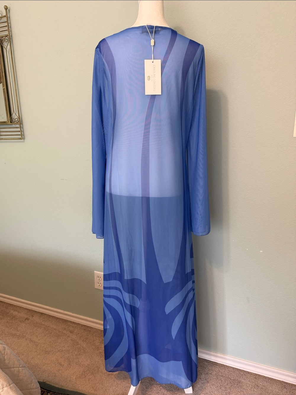 Caroline Constas Sheer Royal Blue Long Sleeve Swim Coverup - Picture 7 of 7